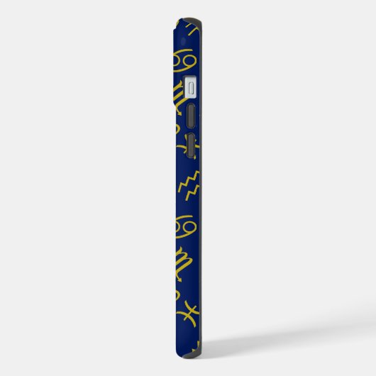 Scorpio Zodiac+Astrology Symbols Pattern Gld+Blues iPhoneケース (左側面)