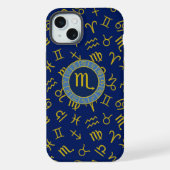 Scorpio Zodiac+Astrology Symbols Pattern Gld+Blues iPhoneケース (裏面)