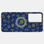Scorpio Zodiac+Astrology Symbols Pattern Gld+Blues Samsung Galaxyケース (左側面)