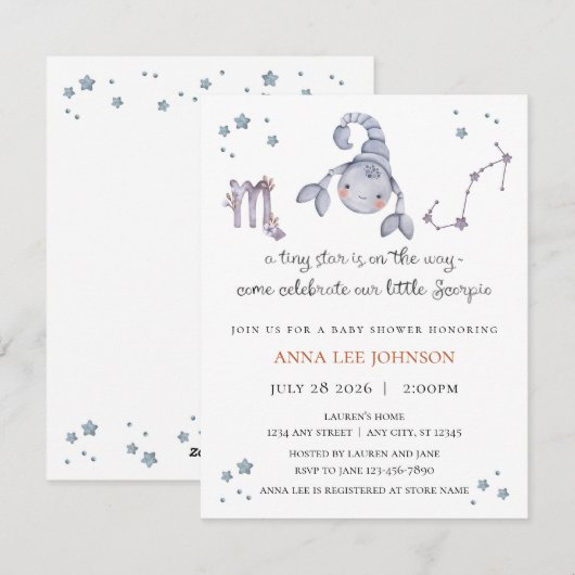 Scorpio Zodiac Baby Shower Invitation シーズンカード (正面/裏面)