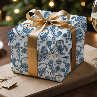 Scorpio Zodiac Intricate Celestial Blue Floral ラッピングペーパー