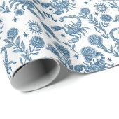 Scorpio Zodiac Intricate Celestial Blue Floral ラッピングペーパー (ロールコーナー)