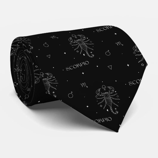 Scorpio Zodiac Pattern in White and Black ネクタイ (ロール)