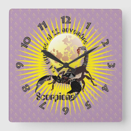 Scorpione 24 ottobre al 22 novembre Orologio スクエア壁時計 (正面)