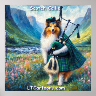 Scotch Collie Serenade – Bagpipes & Tartan Whimsy ポスター