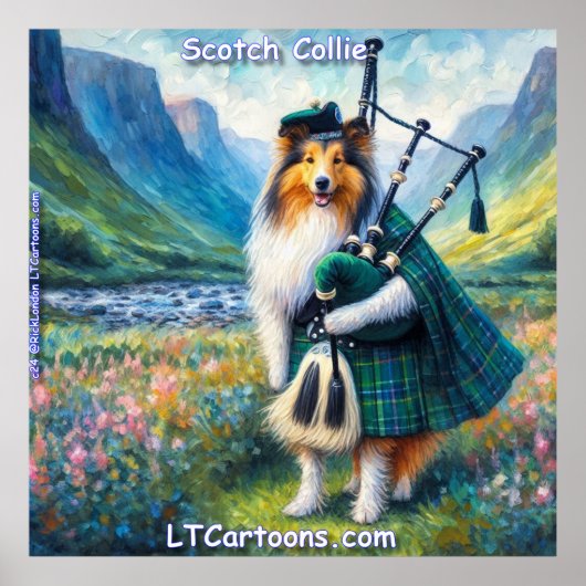 Scotch Collie Serenade – Bagpipes & Tartan Whimsy ポスター (正面)