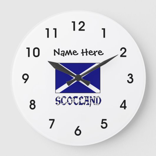Scotland and Scottish Flag with Your Name Large Cl ラージ壁時計 (正面)