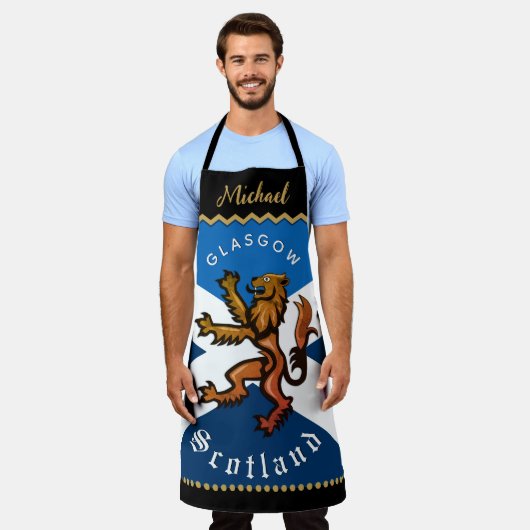 Scotland Chefs Apron, Glasgow, Scottish Flag エプロン (着用した状態)