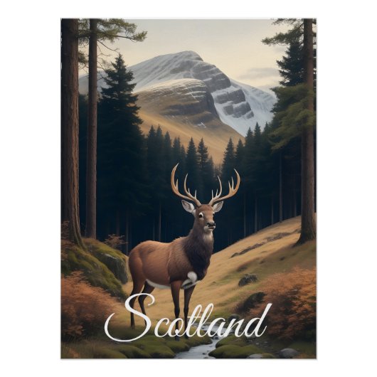 Scotland Deer in the Forest Travel Poster ポスター (正面)