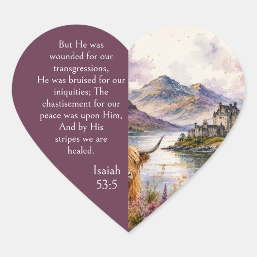 Scotland Highlands Aesthetic, Isaiah 53:5 Bible ハートシール (正面)