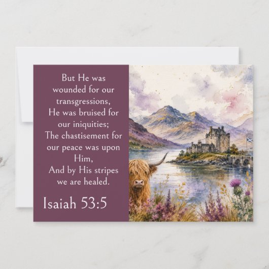 Scotland Highlands Aesthetic, Isaiah 53:5 Bible 招待状 (正面)