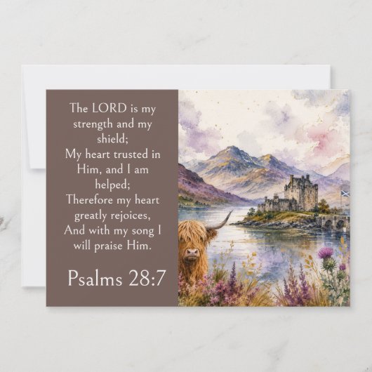 Scotland Highlands Aesthetic, Psalm 28:7 Bible 招待状 (正面)