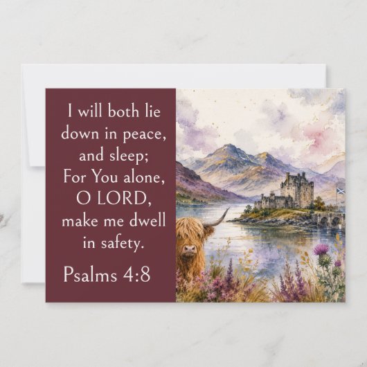 Scotland Highlands Aesthetic, Psalm 4:8 Bible  招待状 (正面)