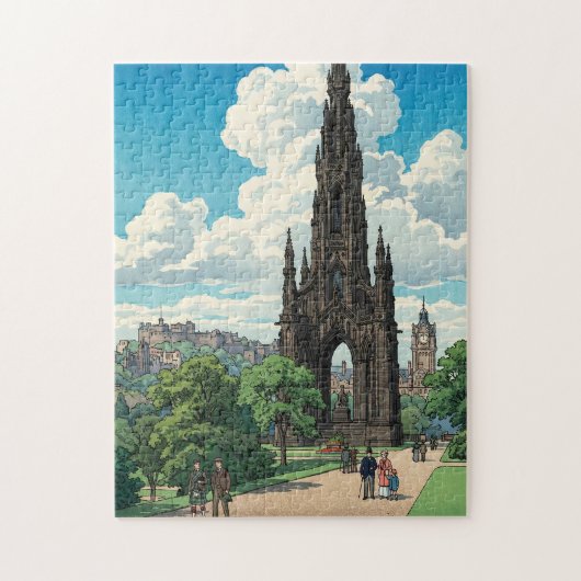 Scott Monument of Edinburgh Japanese Woodblock Pri ジグソーパズル (縦)