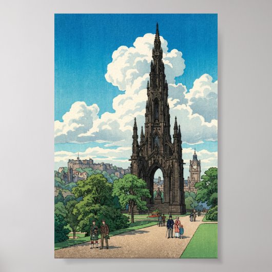 Scott Monument of Edinburgh Japanese Woodblock Pri ポスター (正面)