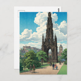 Scott Monument of Edinburgh Japanese Woodblock Pri ポストカード