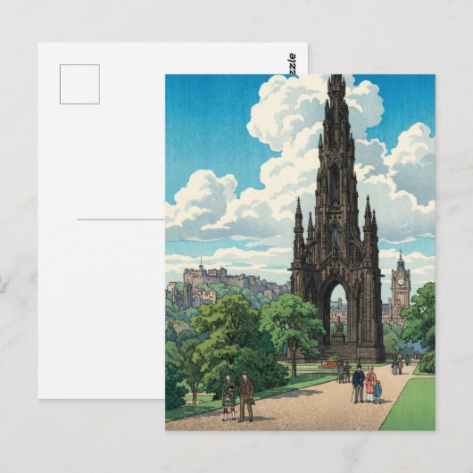 Scott Monument of Edinburgh Japanese Woodblock Pri ポストカード (正面/裏面)