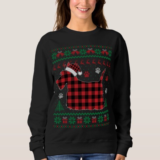 Scottie Dog Christmas Pajama Red Plaid Scottish Ug スウェットシャツ (正面)