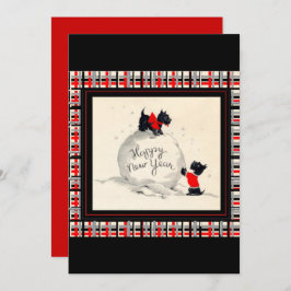 Scottie Dog New Years Invitation flat card 招待状