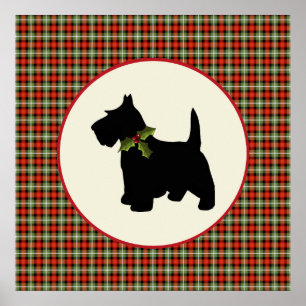 Scottie Dog Scotch Plaid Christmas Holiday Dog ポスター