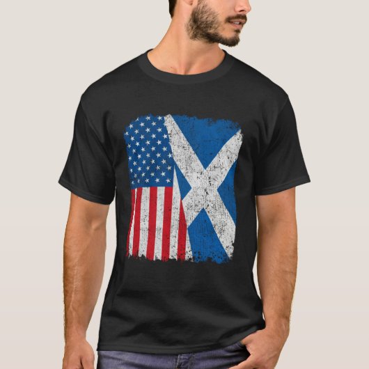 Scottish American Flag Half USA Scotland Root Prou Tシャツ (正面)