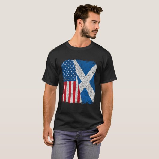 Scottish American Flag Half USA Scotland Root Prou Tシャツ (正面フル)