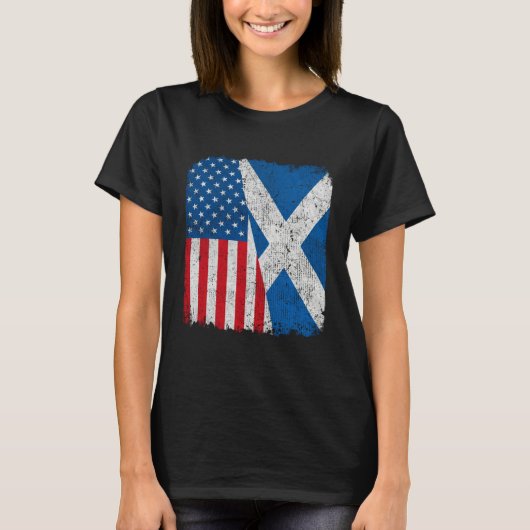 Scottish American Flag Half USA Scotland Root Prou Tシャツ (正面)