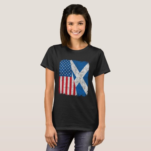 Scottish American Flag Half USA Scotland Root Prou Tシャツ (正面フル)