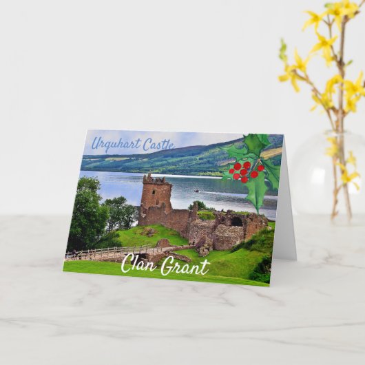 Scottish Clan Grant Urquhart Castle Christmas カード (黄色い花)