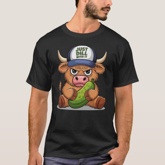 Scottish Cute Highland Cow Pickle Hat Just Dill Wi Tシャツ (正面)