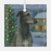 Scottish Deerhound Holiday ガラスオーナメント (正面)