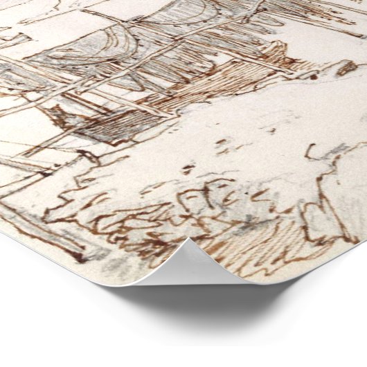 Scottish Fishing Village Abstract Art Sketch ポスター (角)