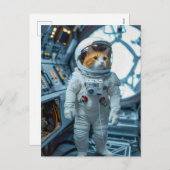 Scottish Fold cat inside space capsule シーズンポストカード (正面/裏面)