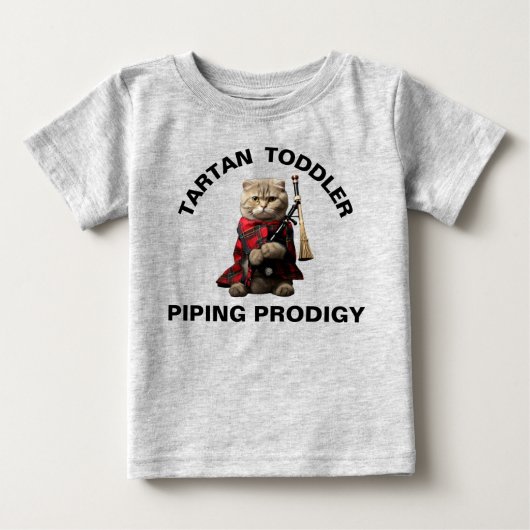 Scottish Fold Cat with Bagpipes Toddler Tshirt ベビーTシャツ (正面)
