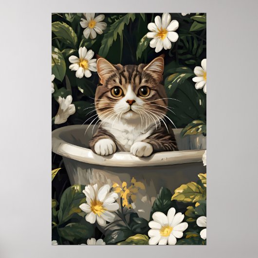 Scottish Fold In Bathtub Poster, Funny Cat Poster ポスター (正面)