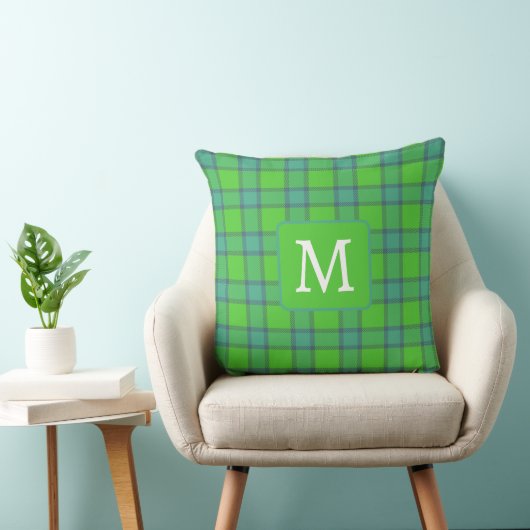 Scottish green &blue Plaid monogram クッション (椅子)