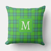 Scottish green &blue Plaid monogram クッション (正面)