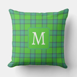 Scottish green &blue Plaid monogram クッション