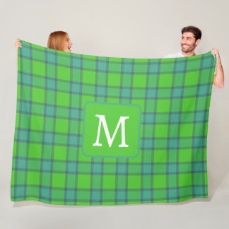 Scottish green &blue Plaid monogram フリースブランケット