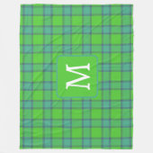 Scottish green &blue Plaid monogram フリースブランケット (正面)