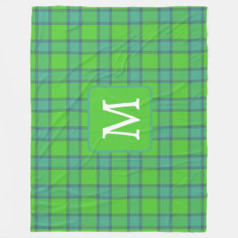 Scottish green &blue Plaid monogram フリースブランケット