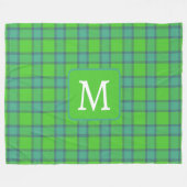Scottish green &blue Plaid monogram フリースブランケット (正面(横))