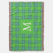 Scottish green &blue Plaid tartan monogram スローブランケット (正面縦)