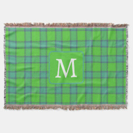 Scottish green &blue Plaid tartan monogram スローブランケット