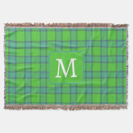 Scottish green &blue Plaid tartan monogram スローブランケット (正面)