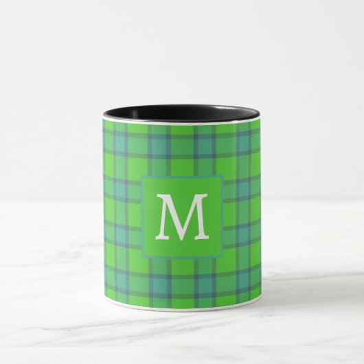 Scottish green &blue Plaid  tartan monogram name マグカップ (中央)