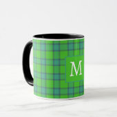 Scottish green &blue Plaid  tartan monogram name マグカップ (正面左)