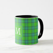 Scottish green &blue Plaid  tartan monogram name マグカップ (正面右)