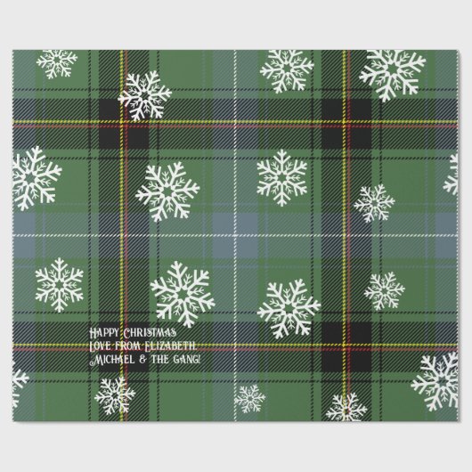Scottish Green Tartan Snowflake Personalized Xmas ラッピングペーパー (フラット)