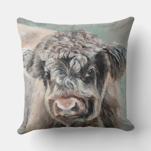 Scottish Highland Calf on Green クッション (裏面)